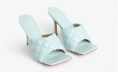 Square head leather high heel women's shoes - Green - View 1