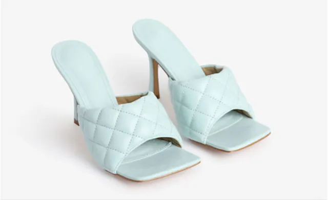 Square head leather high heel women's shoes Green - Shop at LoveMi