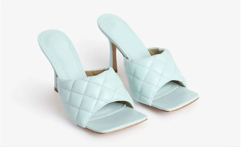 Square head leather high heel women's shoes - Green
