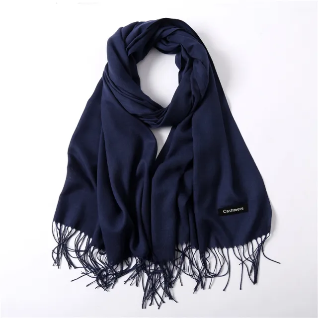 Solid Color Cashmere Scarf Navy Blue - Shop at LoveMi