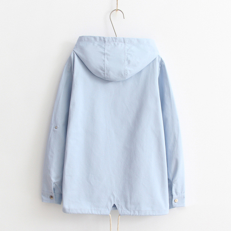 Solid color embroidery hooded long sleeve