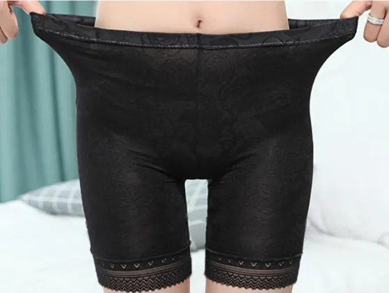 Ice silk high waist flat angle plus size leggings - Black