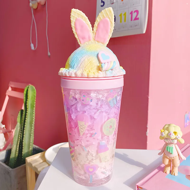 Dream girl heart water double cooling cup - Cream Pink Ice Cream
