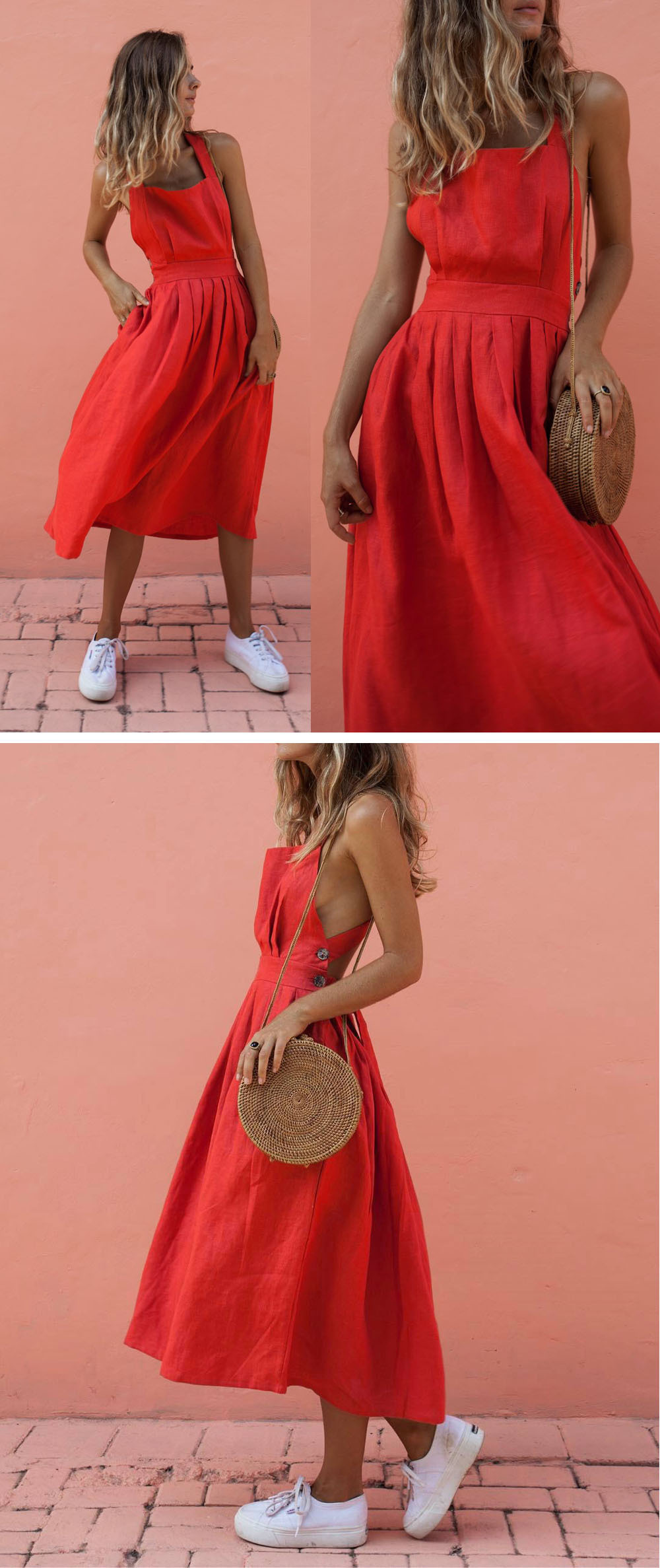 Waist pleated skirt with buttons