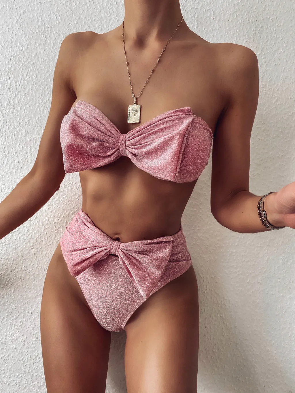 Split bright silk bikini - Pink