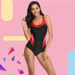 Sports slim backless one-piece swimsuit - Red - View 1