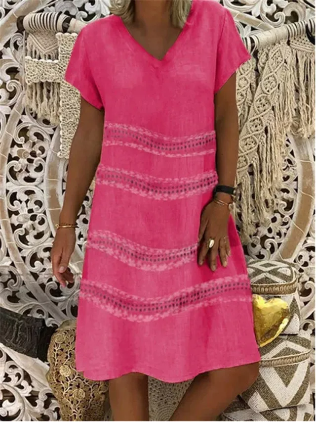 Printed short sleeve V neck dress Rose - Shop at LoveMi