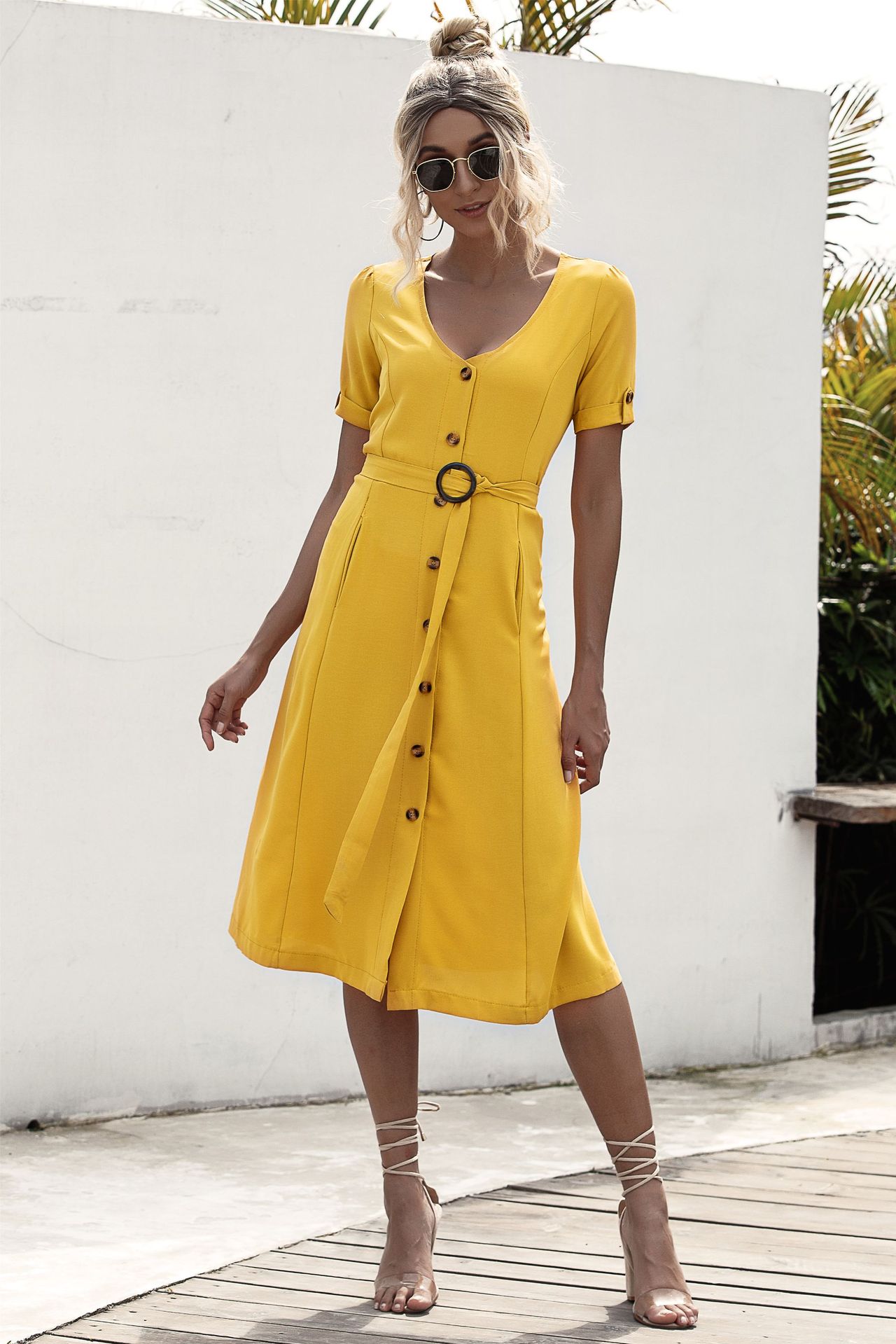 Lace-up button dress