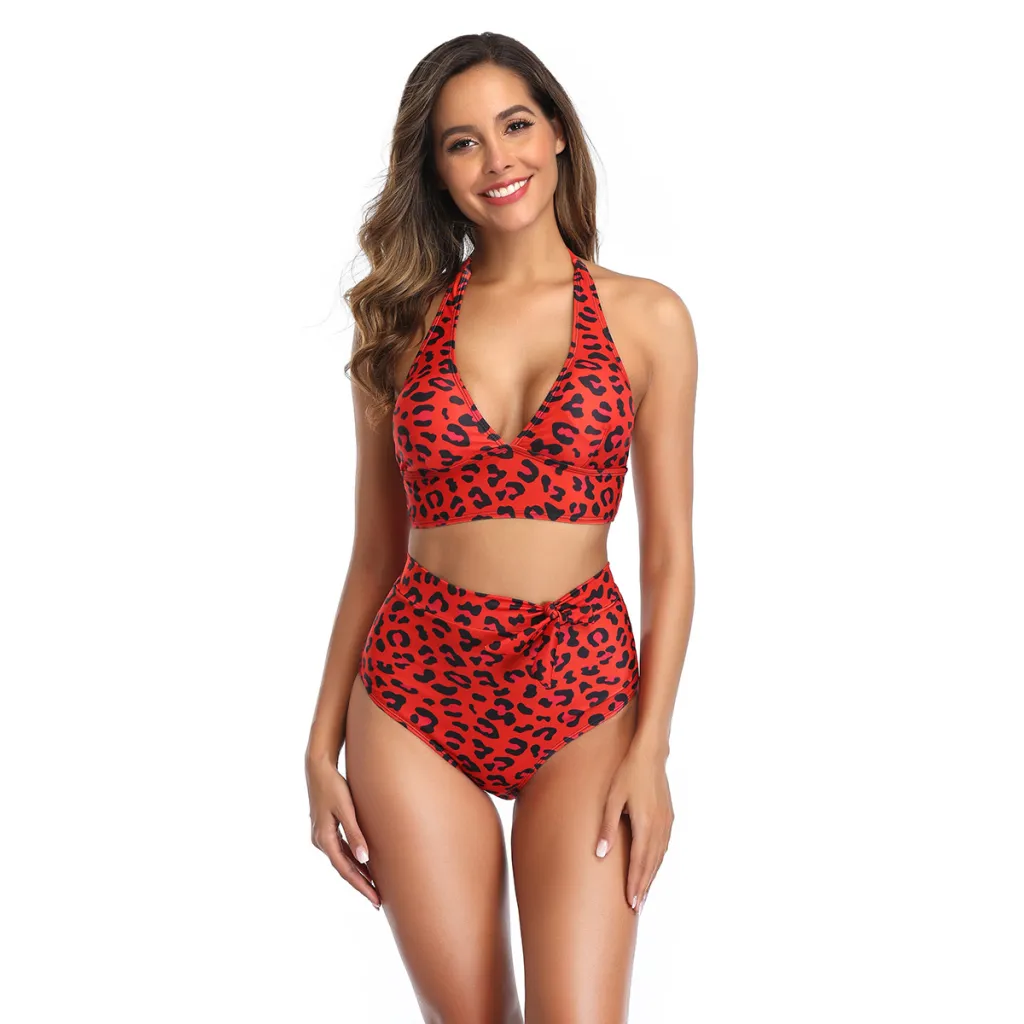 Leopard print sexy bikini split swimsuit - Leopard