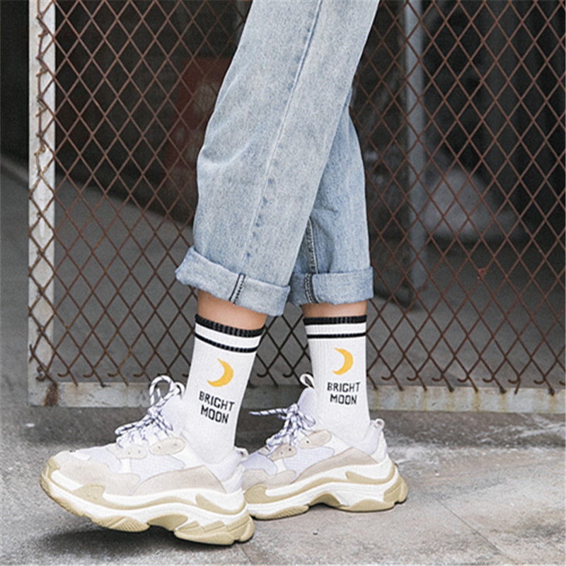Letter Moon Print Trendy Women's Socks