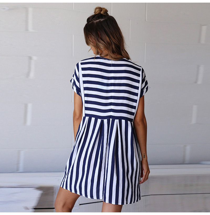 Stripe Print loose panel Short Sleeve Dress