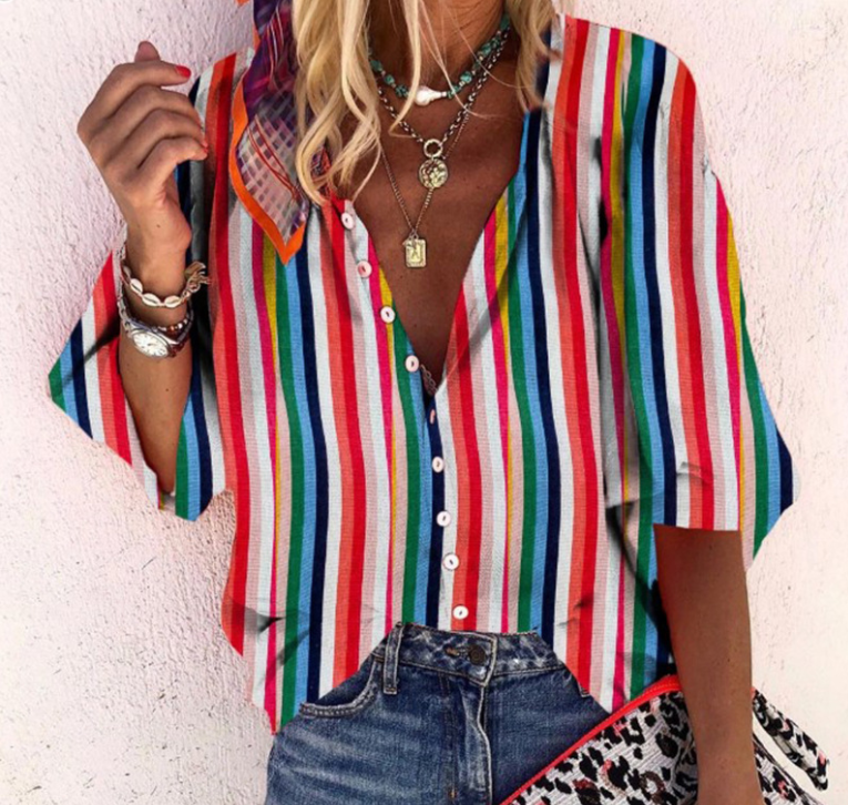Casual colorful striped bracelet sleeve shirt