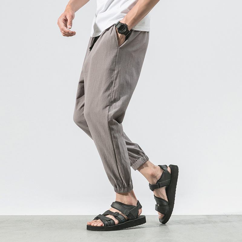 Casual pants men Harlan nine points pants cotton and linen beam feet