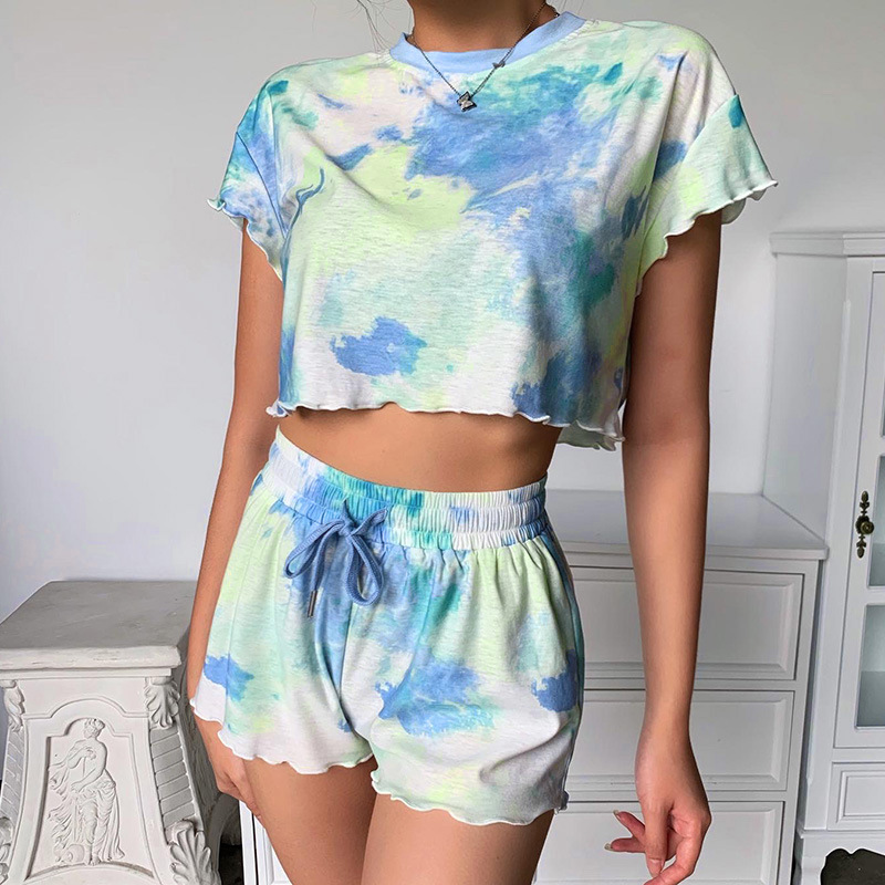 Tie-dye casual round neck short sleeve pajamas