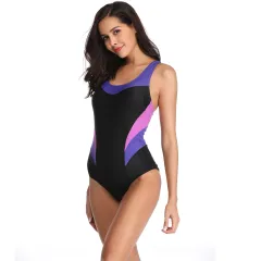 Sports slim backless one-piece swimsuit - Purple - View 1