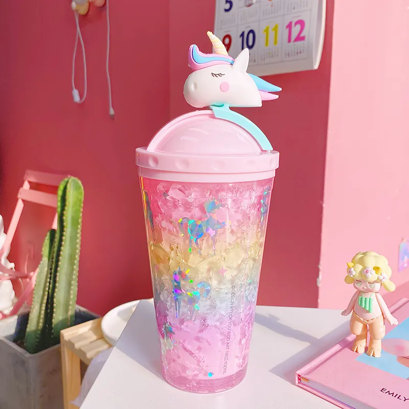 Dream girl heart water double cooling cup - Pink Unicorn