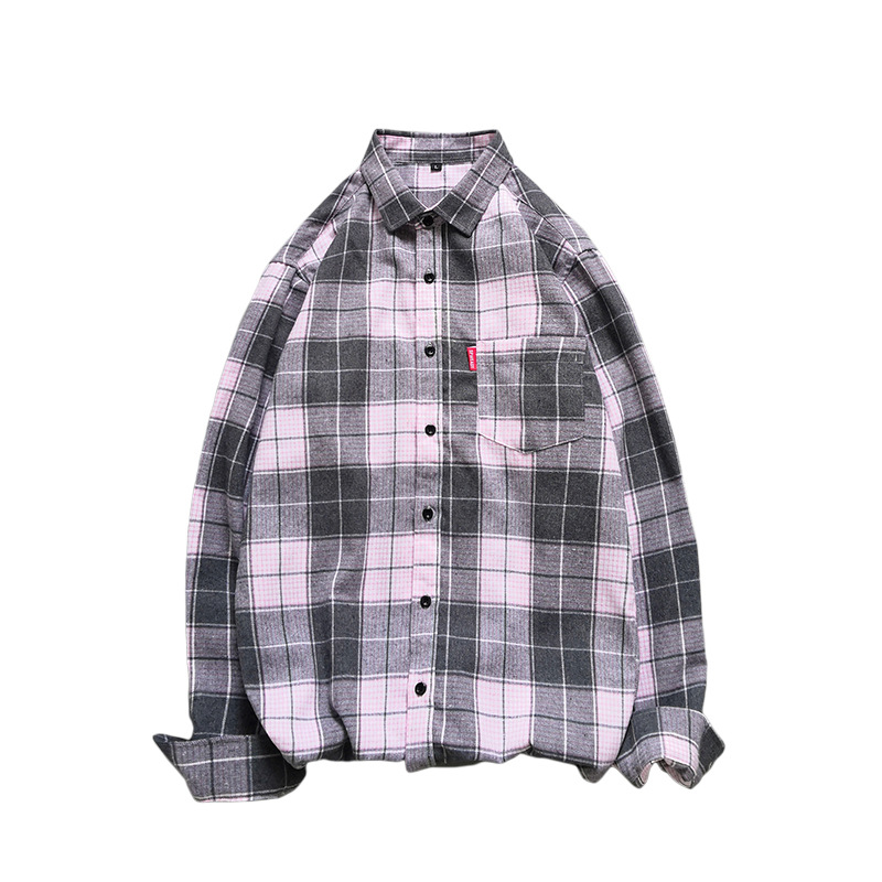 Spring and autumn new men's brushed plaid long-sleeved shirt