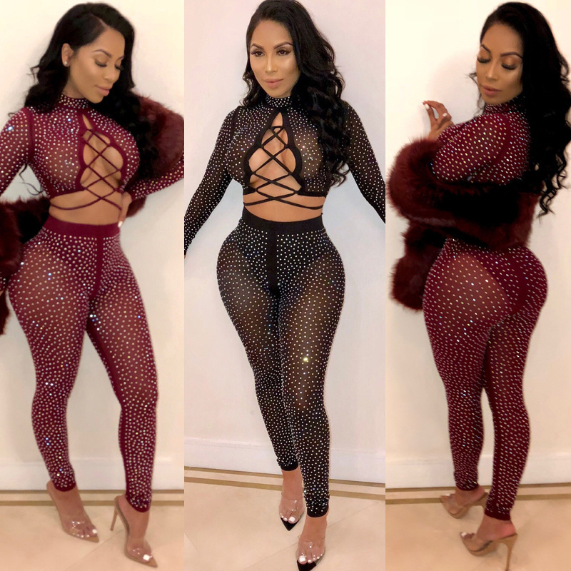 Women's Long Sleeve Diamond Pencil Pants Set