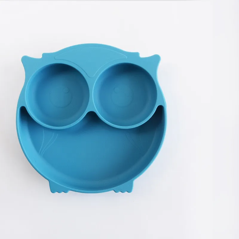 Children Owl Silicone Dinner Plate - Blue