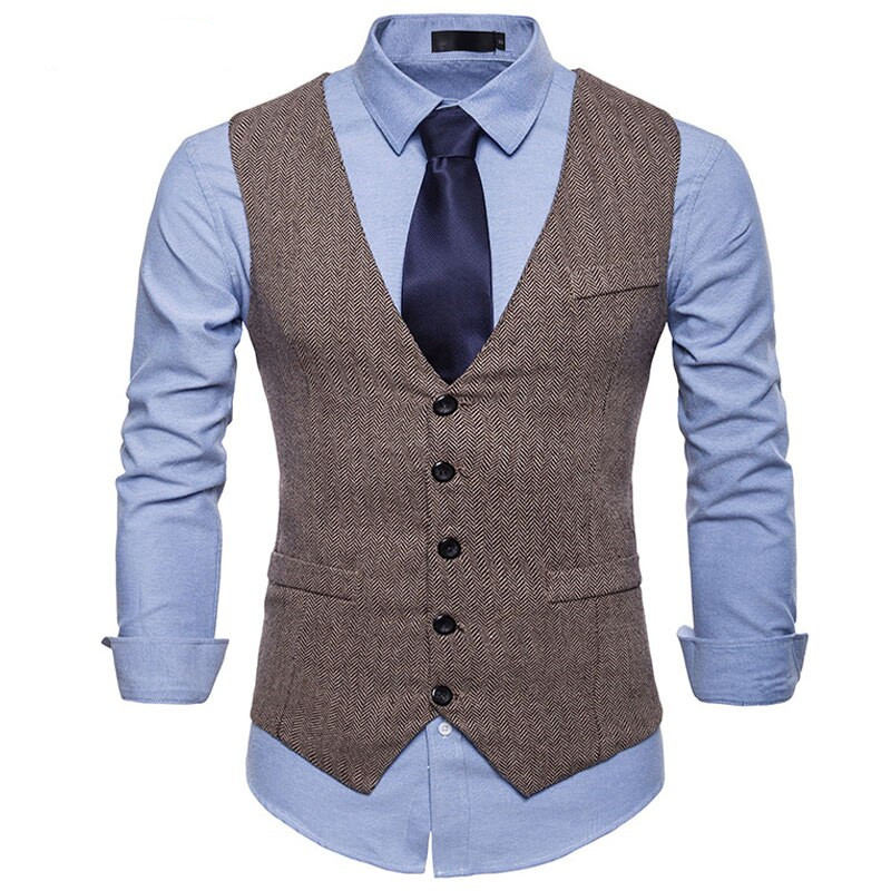 Men's European-style single-breasted woolen vest solid color suit vest