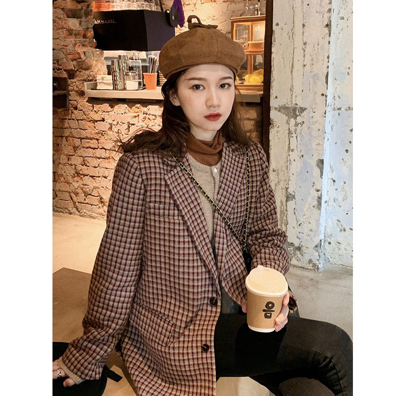 Plaid suit wool coat