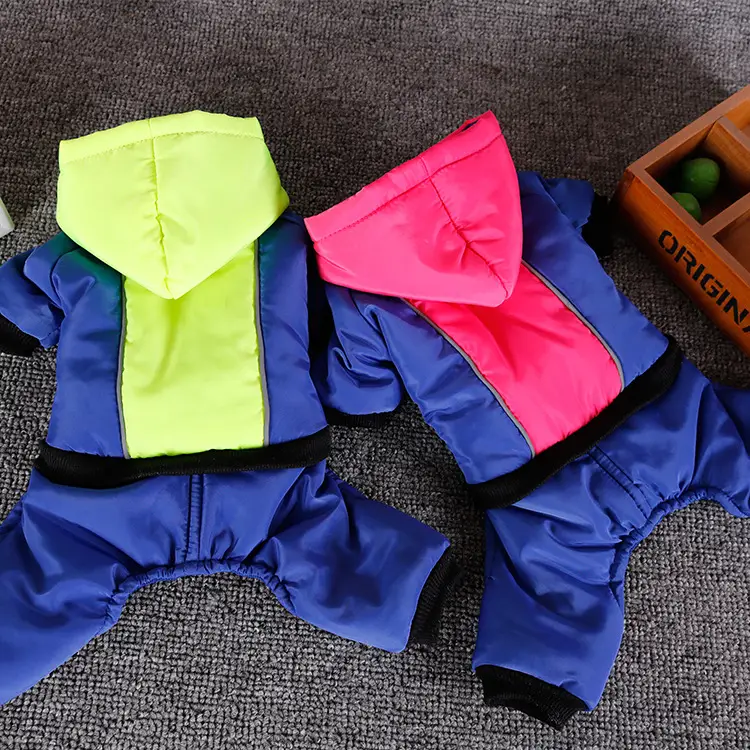 Insulated Dog Jumpsuit with Hood and Reflective Trim