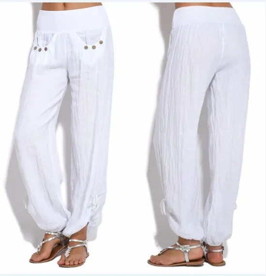 Buttoned casual wide leg trousers White - Shop at LoveMi