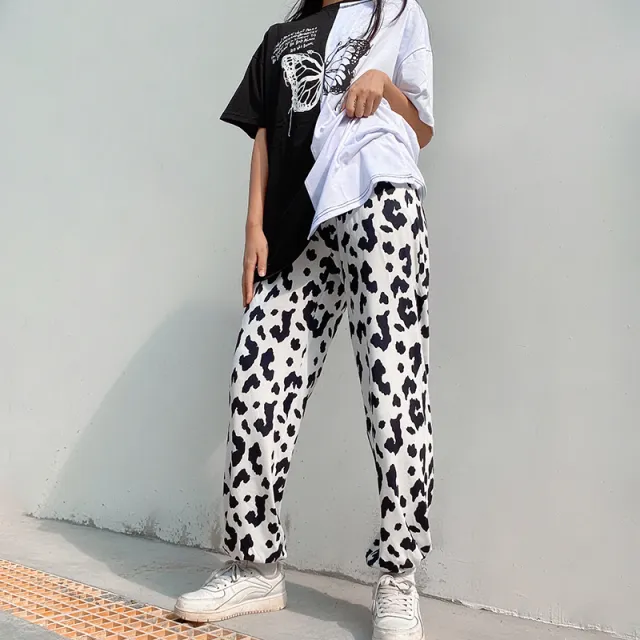 Cowboy printed bouquet feet pants women thin Black White - Shop at LoveMi