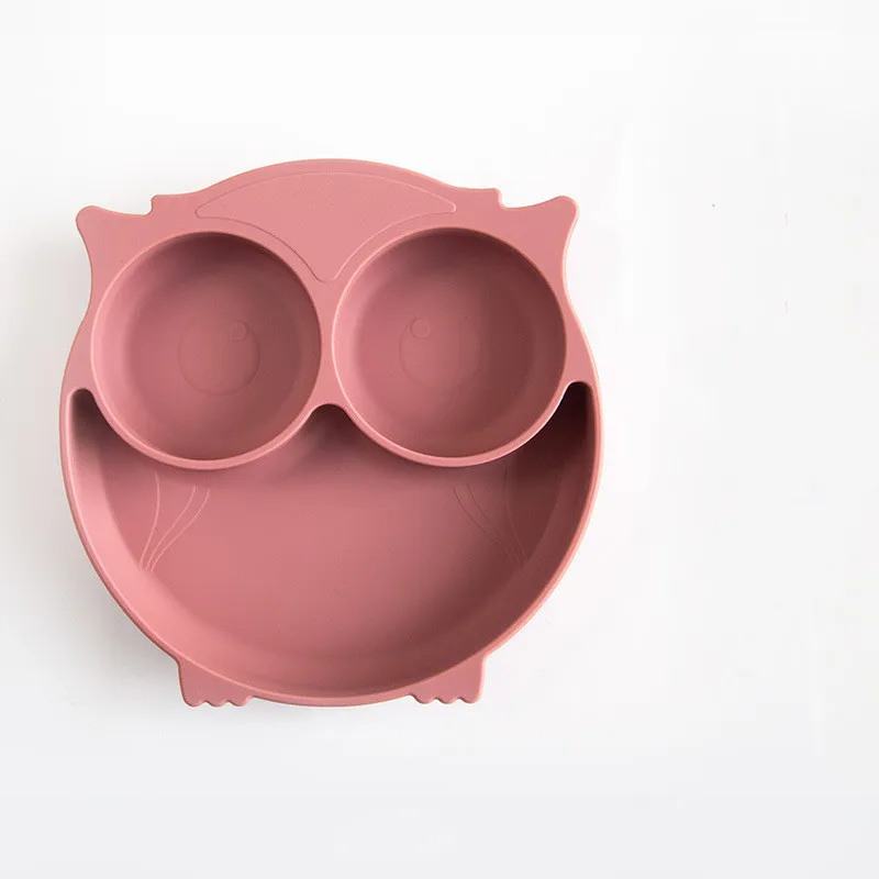Children Owl Silicone Dinner Plate - Rose Red