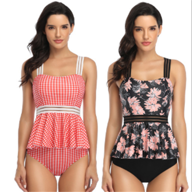Skirt-style split swimsuit female digital printing