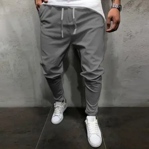 Men's Pants Solid Color Cropped with Elastic Band