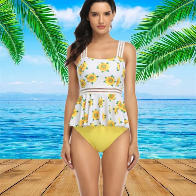 Skirt style split swimsuit female digital printing Yellow - Shop at LoveMi