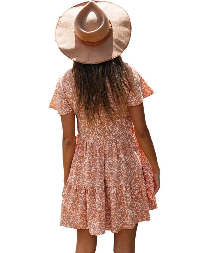 Single-breasted printed v-neck dress