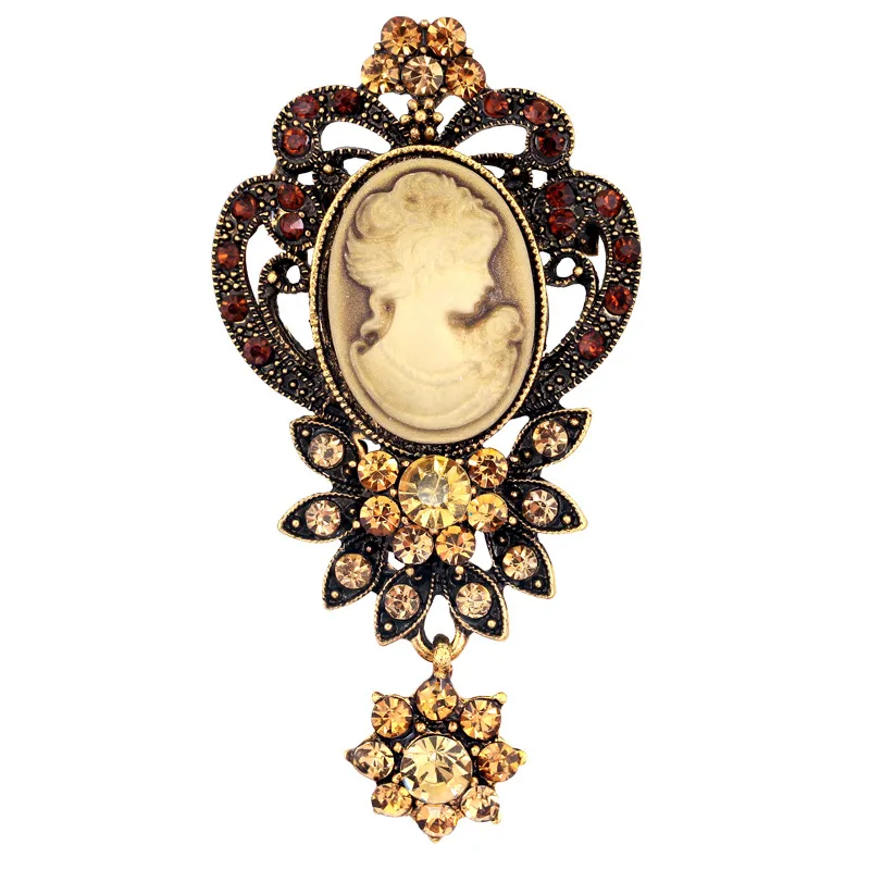 Alloy cut-out Brooch inlaid with gem - Gold