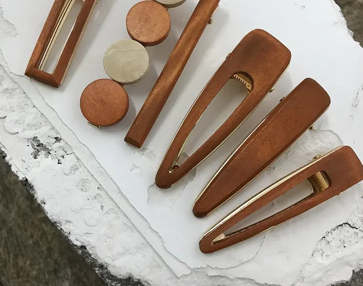 Various Geometric Hollow Hair Clips Made of Wood