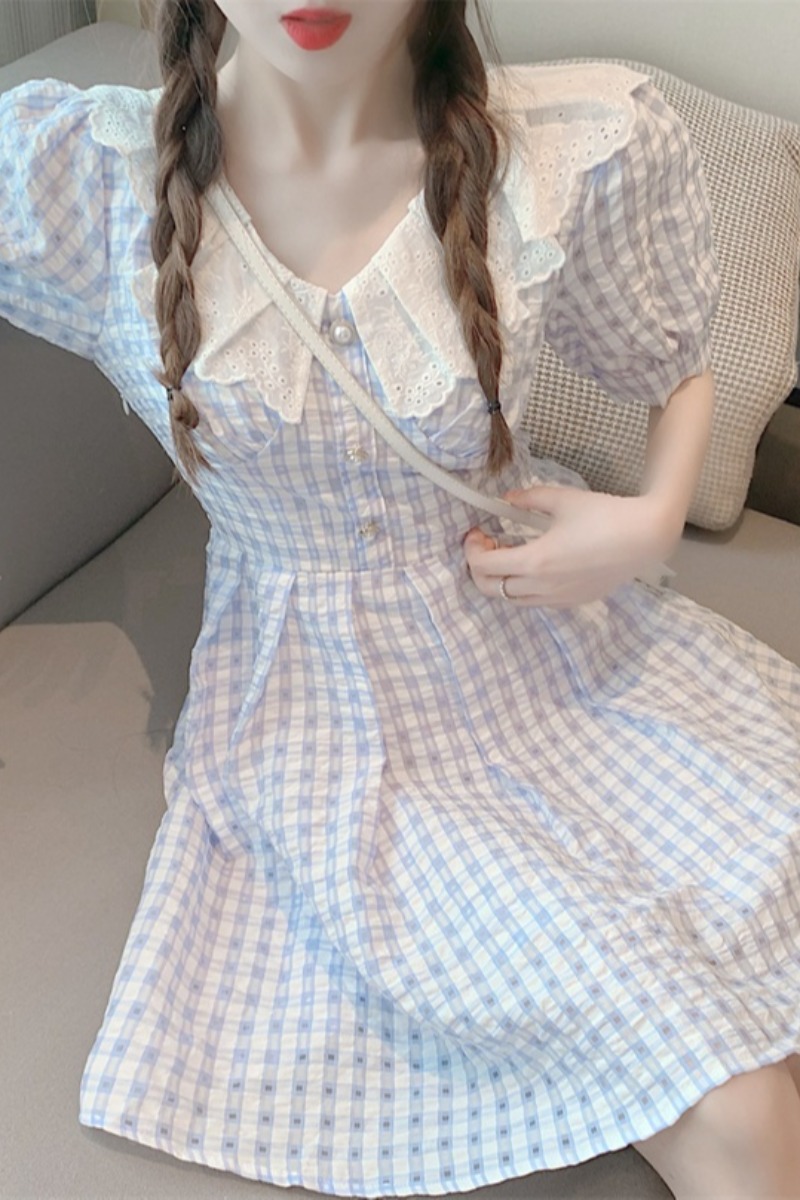 Doll collar plaid skirt