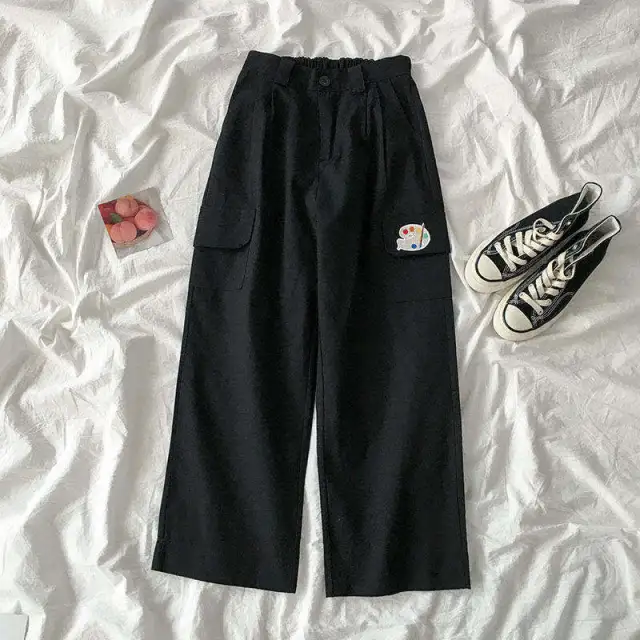 High waist wide leg cropped pants Black - Shop at LoveMi
