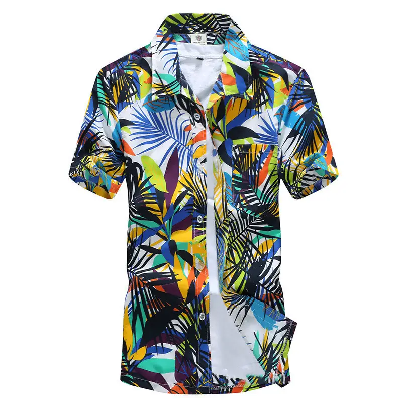 Men's Short Sleeve Beach Shirt Button-Down Casual Tropical Print Top