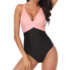 Sexy bikini with tight print suspenders - Pink - View 1