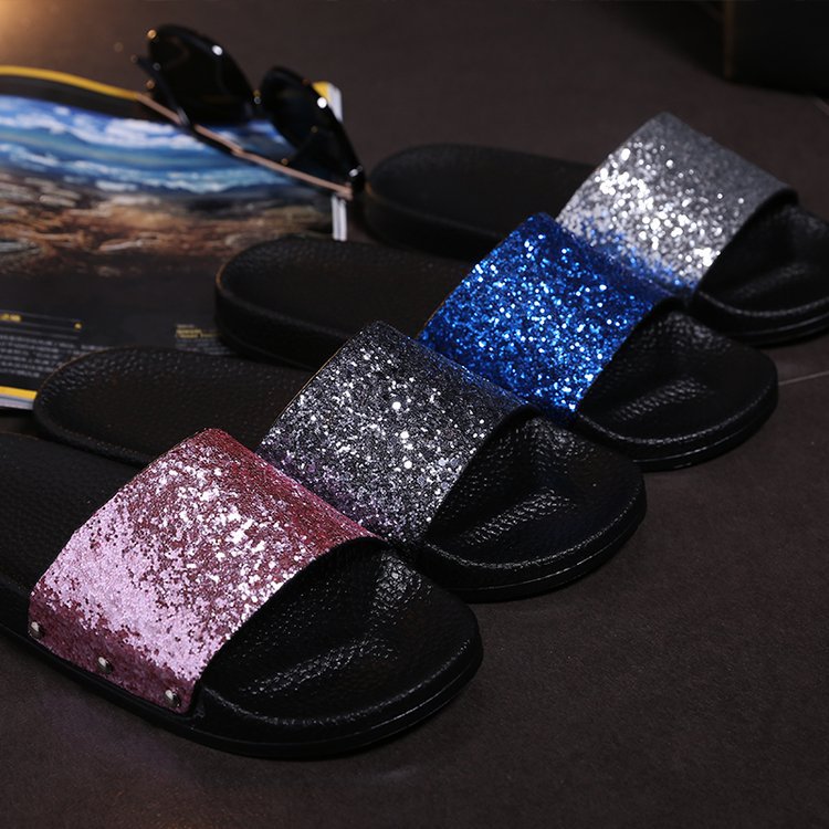 Studded sequin slippers