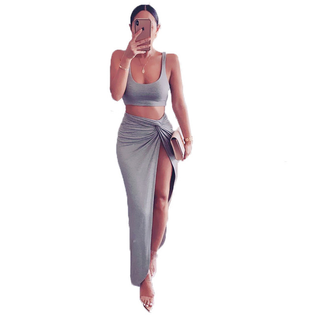 Solid color high split two-piece female suit