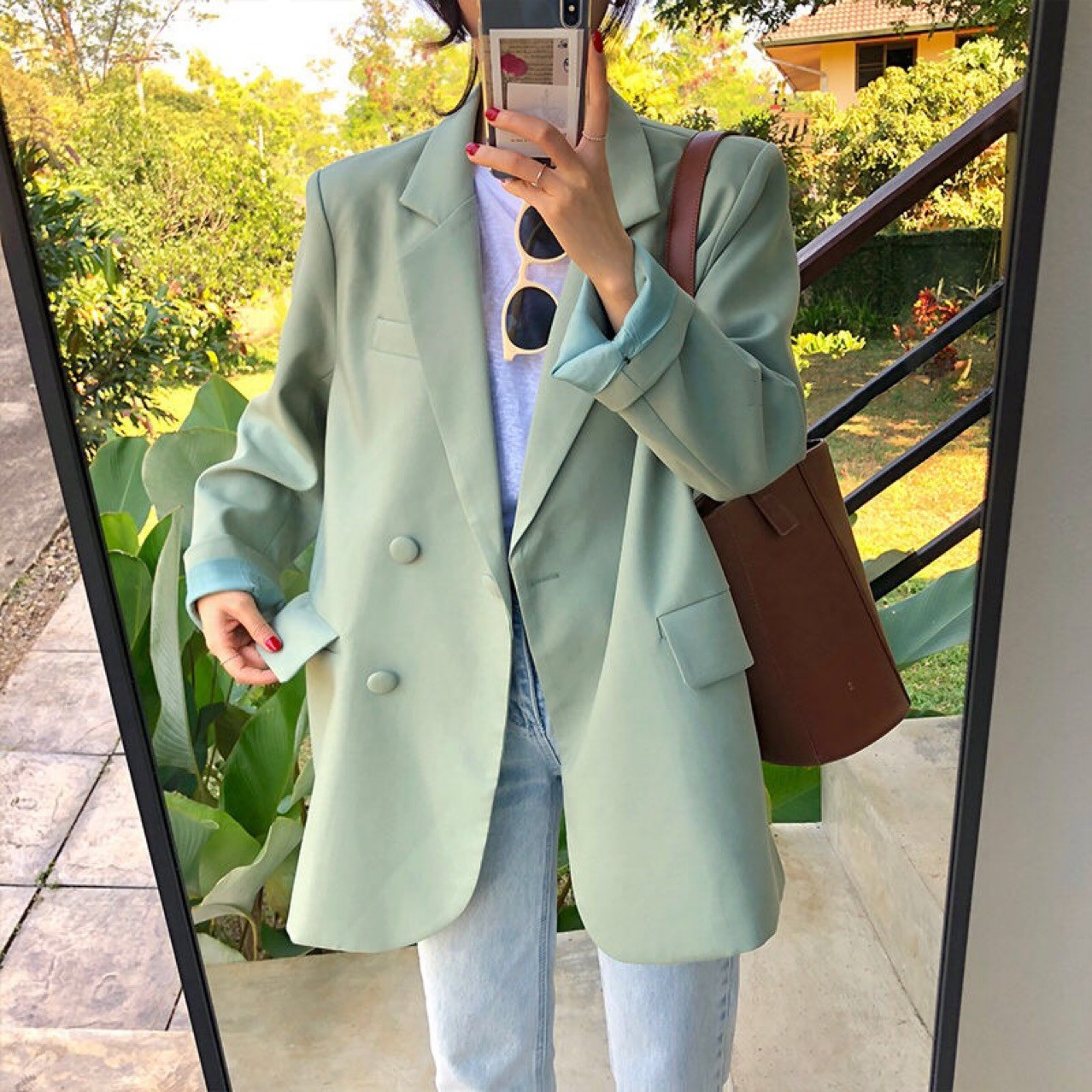Elegant loose lazy suit jacket Green - Shop at LoveMi