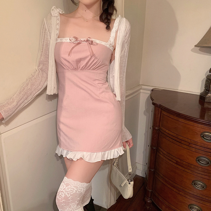 Summer lace pink cardigan dress