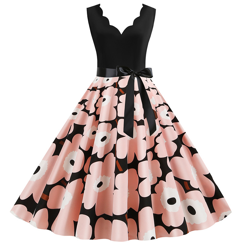 New Sleeveless V-Neck Burnt Print Swish Dress