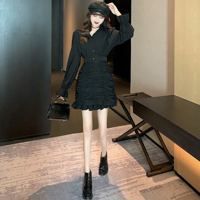 Ruffled pleated bag hip dress