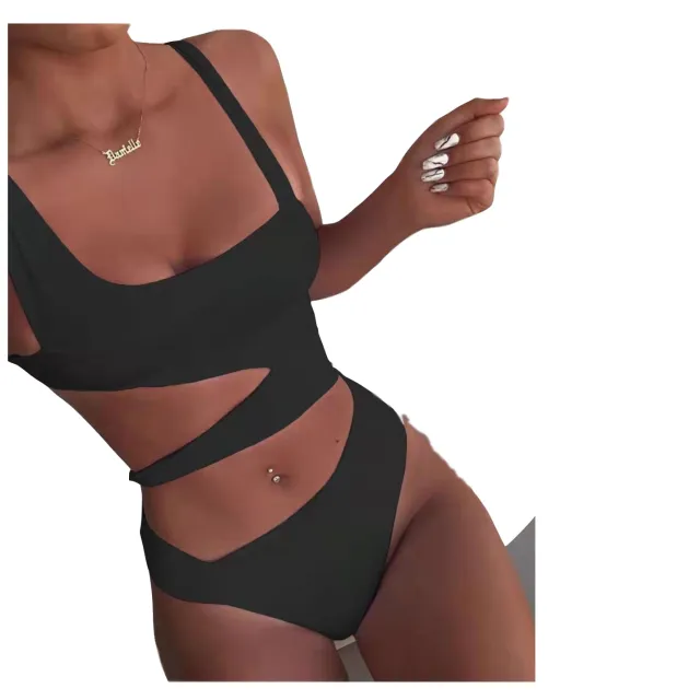 Irregular stitching exposed umbilical jumpsuit Black - Shop at LoveMi