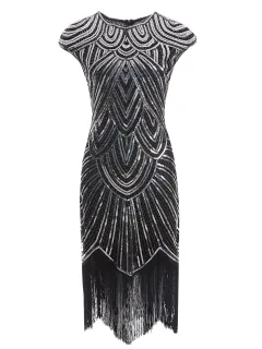 Fringed braid sequin dress - Black Silver - View 1