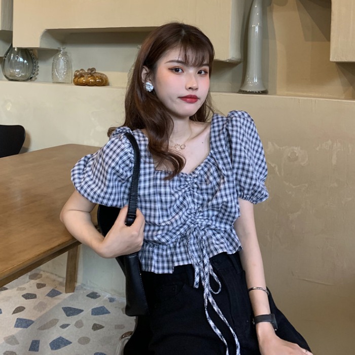 Puff sleeve short women's shirt