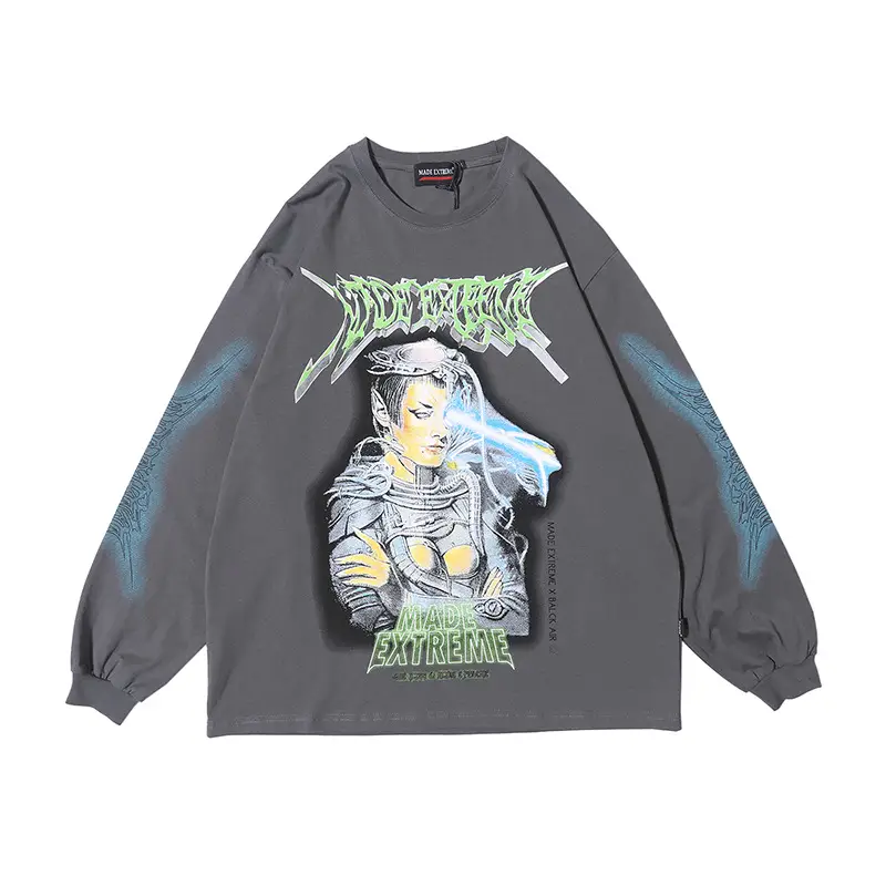 Printed street men's loose long-sleeved T-shirt