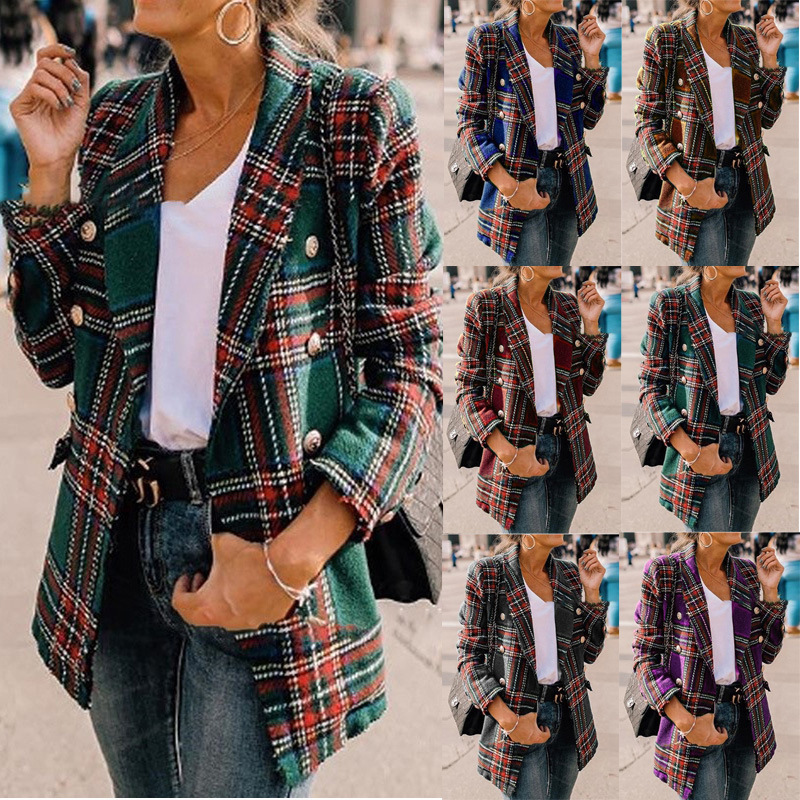 Plaid long sleeve woolen cardigan